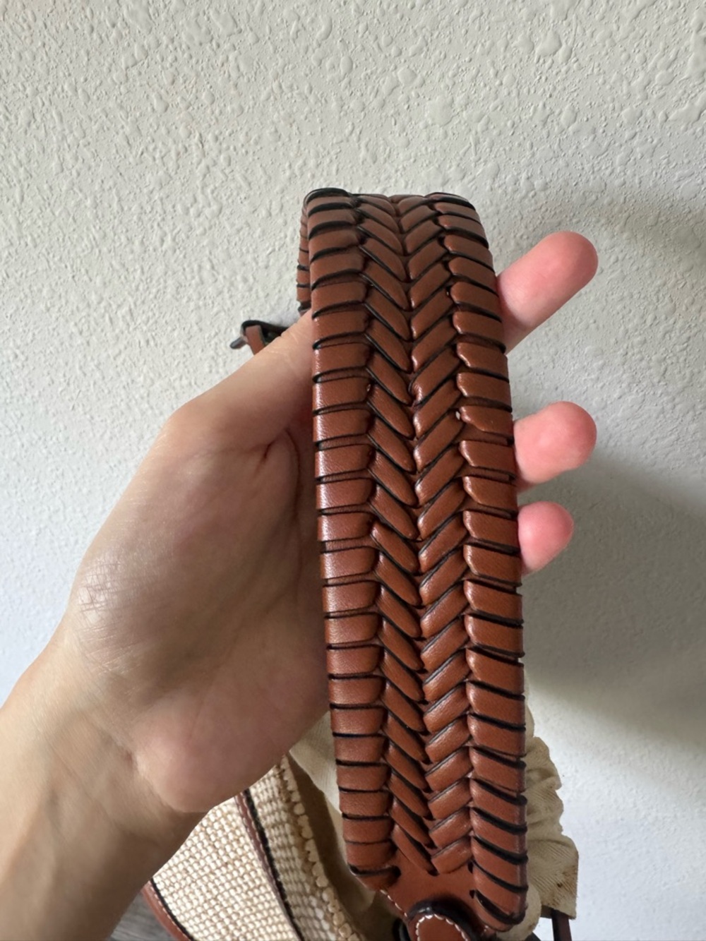 Zara Cream Woven Bucket Bag with Brown Leather Trim - Picture 7 of 12